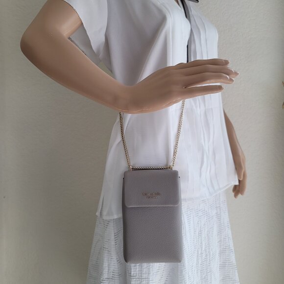 KATE SPADE Bradley North/South Pebbled Leather Phone Crossbody-True Taupe  🎈⭐ - Picture 16 of 16